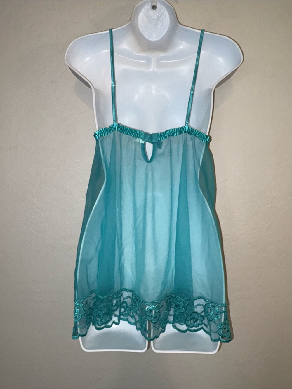 Frederick's of Hollywood Babydoll Lingerie Y2K 00's Sheer Nightie Chemise Green - Picture 5 of 9